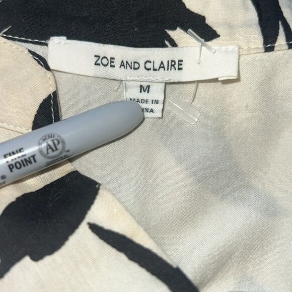 Zoe & Claire Black & Cream Floral Print Midi Dress Striped Waist Tie & Hem Sz M - Picture 7 of 13